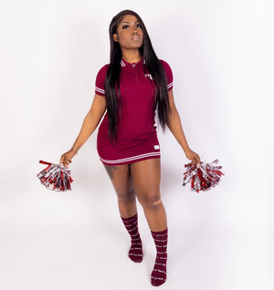 Burgundy School Girl Logo Patched Dress